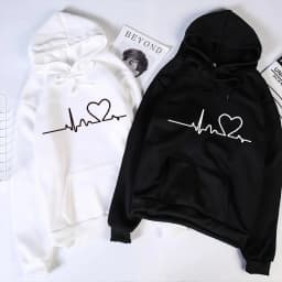 New Women's 2026 Casual Hoodie Autumn/winter Heartbeat Print Men's Loose Hoodie Couple Sweatshirt Women's Hoodie Top Streetwear