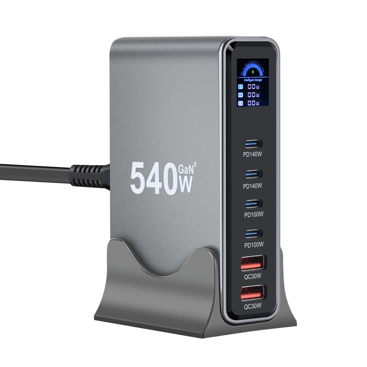 540W Multi-Port GaN Desktop Charger with LCD Screen | 140W PD3.1 Fast Charging for MacBook, iPhone 16 17, Samsung, Laptop, Table