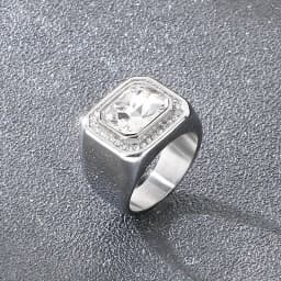 KALEN Trendy Stainless Steel Larger Men's Finger Ring Square Cut Zircon Stone Cocktail Rings Hip Hop Business Fashion Jewelry