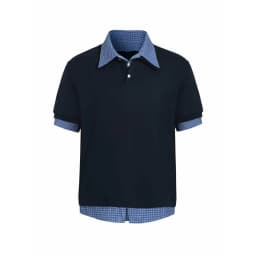 Fake Two-piece Plaid Polo-collar Shirt Short-sleeved Splice Design American Preppy Style Tshirts Casual Unisex Pullovers T-shirt