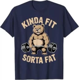 2026 Kinda Fit Sorta Fat - Funny Bear Weightlifting Workout T-Shirt Humor Raccoon Weightlifter Fitness Saying Tee Novelty Summer