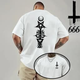 2026 Men's T-shirt Spring Summer Daily Casual Fashion Short Sleeve 8 Styles Satan Inverted Cross Prints Patterns Tees Oversize