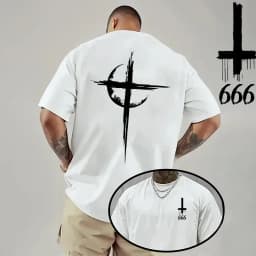 2026 Men's T-shirt Spring Summer Daily Casual Fashion Short Sleeve 8 Styles Satan Inverted Cross Prints Patterns Tees Oversize