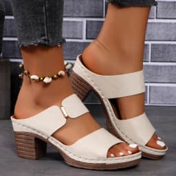 Women Summer Lightweight Hollow Sandals High Heels New Dress Chunky Open Toe Slippers Female Casual Slingback Slides Shoes