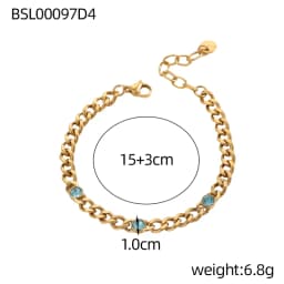 Classic Gift Geometric Colorful Zircon Titanium Stainless Steel Pendant Plating Gold Color Cuban Link Chain Bracelet Women