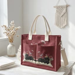 Cute Black Cat & Book Print Pink Corduroy Tote Bag Large Capacity Multi Pocket Cat Lover Commuter Shoulder Bag