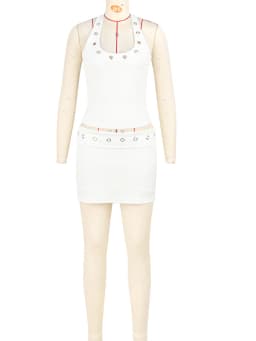 Beyprern Sexy Hollow Out Eyelet Two Piece Set Women Summer White Halter Crop Top and Mini Skirt Sets Outfits Streetwear 2026
