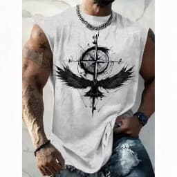 100% Pure Cotton Men's Summer Fashionable Casual Sports Loose Cartoon Teddy Bear Print Breathable Round Neck Sleeveless Vest