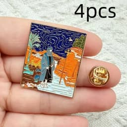 4pcs Oil Painting Enamel Lapel Badges Van Gogh Art Brooch Sky Moon Wave Creative Metal Pin Jewelry Gift Backpack Accessories