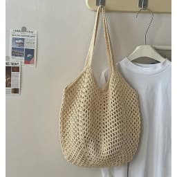 Women's Casual Large Capacity Woven Bag Open-Top Beach Tote Breathable Durable Woven Shoulder Bag Travel Bag