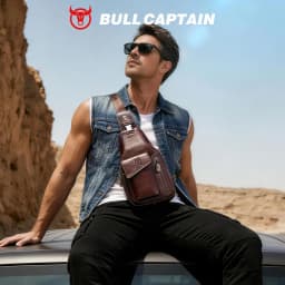 BULLCAPTAIN Genuine Leather Sling Backpack for Men USB Charging Chest Bag Crossbody Shoulder Bag Casual Daypack for Work Travel
