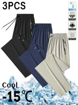3pc Men's Casual Sports Pants Ice Silk Breathable And Refreshing Elastic Quick-Drying Sports Pants Man Football Summer Clothes