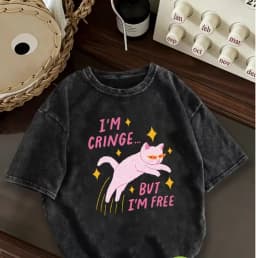 Washed Vintage Letter Cat Print Short Sleeved T-shirt for Women's Summer, Fashionable Loose Round Neck Y2K Tops T-shirts