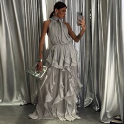Vintage Printed Halter Women's Dress Sleeveless Slim Backless Ruffle Hollowed Out Long Dresses 2026 Summer Lady Street Robes
