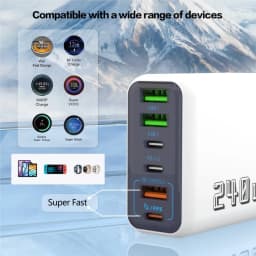 240W 6-Port Fast Charger, PD QC 3.0 USB C Charger for iPhone 15 Pro Samsung S24, Multi-Port PD QC Charging Adapter for iPhone
