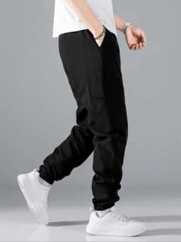 Men's Solid Pocket Drawstring Waist Cargo Pants Regular Fit Casual Fashion Trousers for Daily Wear