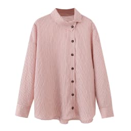 CHARMCHANT Women's cotton Pink Striped Asymmetrical Collar Oversized Button Down Shirt Long Sleeve Casual Blouse Summer 2026