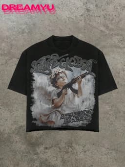 European and American Men's Summer Gothic Angel Letter Print Comfortable and Breathable Round Neck T-Shirt Outdoor Street Top