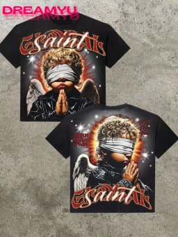 European and American Men's Summer Gothic Angel Letter Print Comfortable and Breathable Round Neck T-Shirt Outdoor Street Top