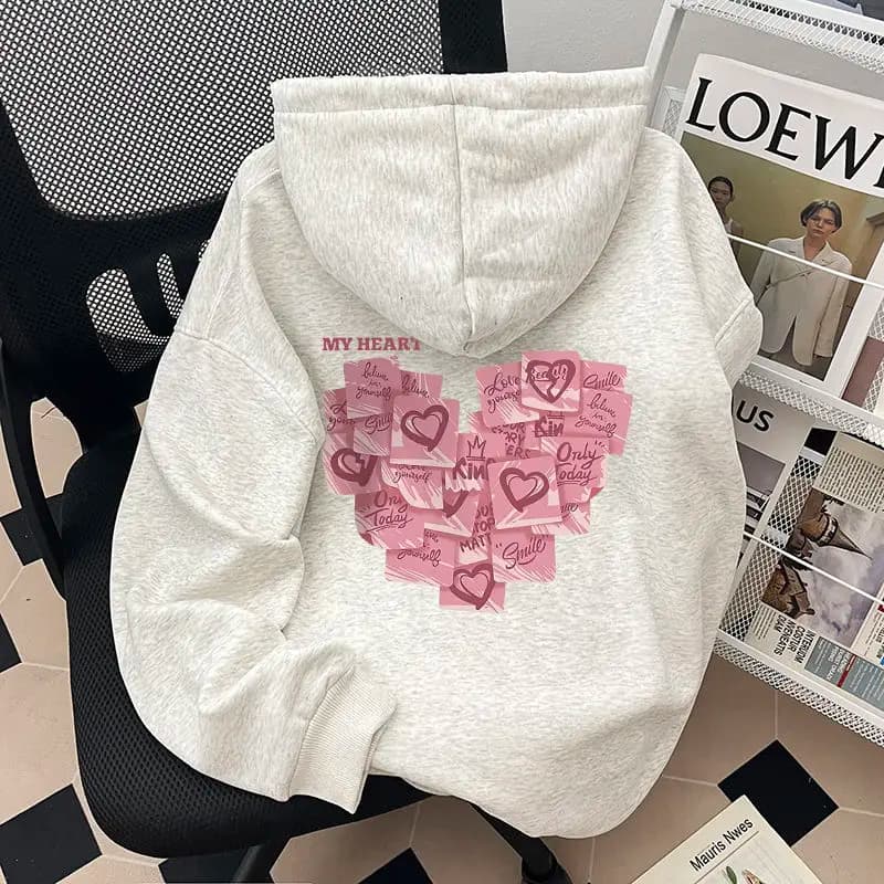 2026 Autumn Winter Fashion Love Print Men Women Hooded Sweatshirt Daily Outdoor Vacation Fitness Casual Loose Warm Sportswear