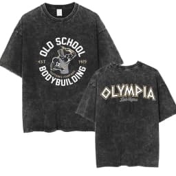 2026 Olympia Gym Man's Vintage Washed Graphic T Shirts Men Summer Fashion O-Neck Short Sleeve T-shirt Casual 100% Cotton Tshirt