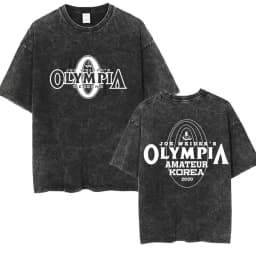 2026 Olympia Gym Man's Vintage Washed Graphic T Shirts Men Summer Fashion O-Neck Short Sleeve T-shirt Casual 100% Cotton Tshirt