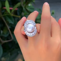 CWWZircons Adjustable Shiny Cubic Zirconia Big Round Pearl Finger Rings for Women Luxury Party Anniversary Jewelry Gifts J0272
