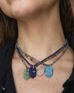 2026 popular Bohemian style Devil's Eye Buddha Hand Pendant natural stone beads chain Necklace go to Beach Travel Accessories