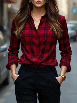 Women's Plaid Print Button Blouse, Collar Long Sleeve Casual Tops, Daily Stylish Multi-color Outfits for Spring & Summer