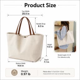 Women Canvas Tote Bag Large Casual Shoulder Handbag Minimalist White Work Bag with Magnetic Snap for Travel Shopping Daily Use