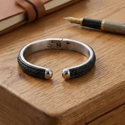 KELEN 10mm Black Genuine Leather Bangle For Men Stainless Steel 316L Business Jewelry - KB97554-BD