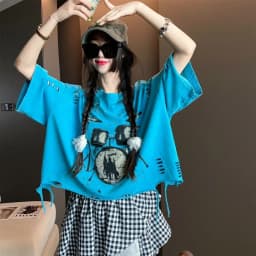 Vintage Ripped Short Sleeve T-shirts Women Casual Summer Graphic Tee Oversized T-shirt Streetwear Fashion Baggy Crop Top
