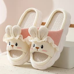 Linen Women Slippers Home Spring Summer Rabbit Designer Shoes Girls Cute Cartoon Indoor Slides Soft Cloud Sole Non-Slip Unisex
