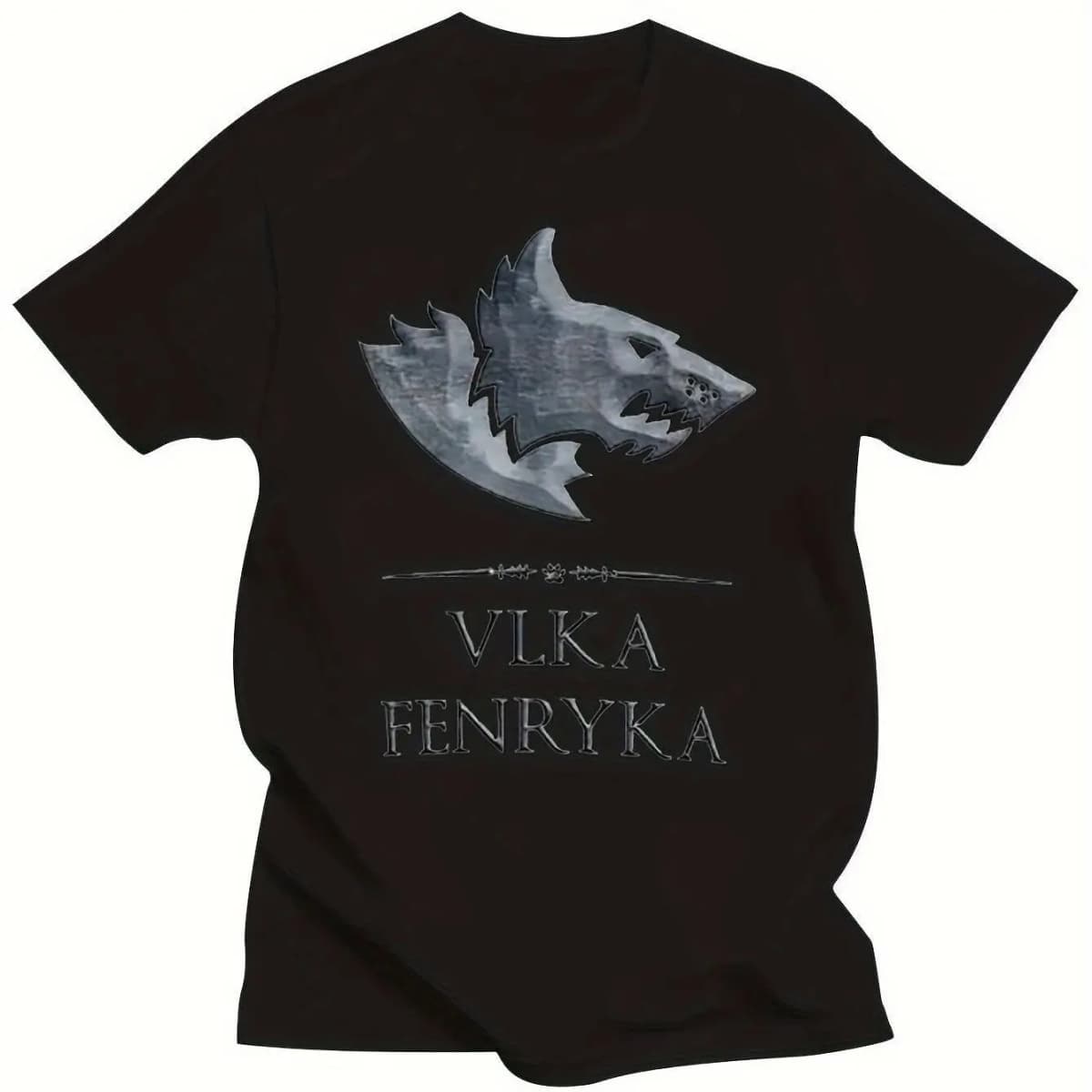 40K Space Werewolf T-shirt featuring the Astartes Legion Horus Rebellion wolf head graphic and Vika Fenryka lettering