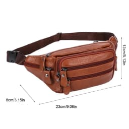 Solid Color Genuine Leather Fanny Bag Adjustable Buckle Strap Waterproof Travel Waist Bag Zipper Large Capacity Hip Belt Bag