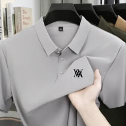 Brand Ice Silk Short Sleeve Men's Printed Polo Shirt High end Fashion Top 2026 Summer New Comfortable Breathable Casual T-shirt