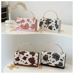 Summer Cow Print Ladies' Crossbody Bag Large Capacity PU Shoulder Bag Hand-held with Detachable Chain Underarm Handbag Tote Bag