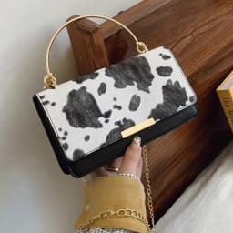 Summer Cow Print Ladies' Crossbody Bag Large Capacity PU Shoulder Bag Hand-held with Detachable Chain Underarm Handbag Tote Bag