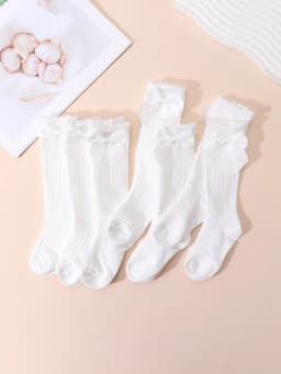 6 Pairs of Girls' White Bow Decorated Ankle-Length Stockings, Soft and Comfortable, Suitable for Daily Casual Wear as a Complete Outfit