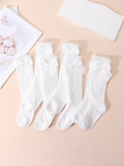 6 Pairs of Girls' White Bow Decorated Ankle-Length Stockings, Soft and Comfortable, Suitable for Daily Casual Wear as a Complete Outfit