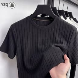 Men Basic Ribbed Crew Neck T Shirt Short Sleeve Casual Business Wear For Men Summer Daily And Office Use