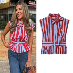 2026 Summer New Style Women's Shirt Striped Sleeveless Waist-Fitted Shirt with Bow Decoration Romantic Style Personality Fashion