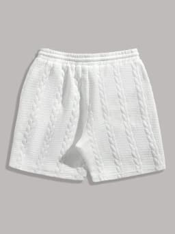 Men's Summer Solid Color Three-Dimensional Twist Pattern Elastic Waist Shorts Casual Sports Shorts