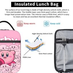 pink kirbys funny game Thermal Insulated Lunch Bag for Picnic Portable Bento Box Men Women Cooler Thermal Lunch Boxes