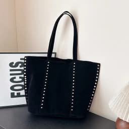 Trendy Large Capacity Suede ToteS BagS with Stud Accents Soft Texture Handbag for Everyday Commute Shoulder Purse Casual Carry