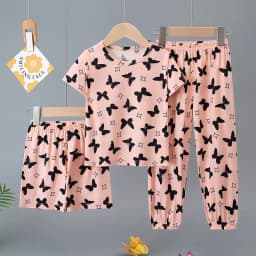 3-Piece Set of Children's Summer Short-Sleeved Shorts and Pants Combination for Boys and Girls Colorful Casual Printed Cute Suit