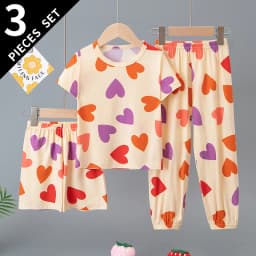 3-Piece Set of Children's Summer Short-Sleeved Shorts and Pants Combination for Boys and Girls Colorful Casual Printed Cute Suit