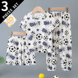 3-Piece Set of Children's Summer Short-Sleeved Shorts and Pants Combination for Boys and Girls Colorful Casual Printed Cute Suit