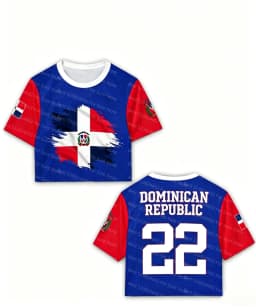 Women Dominican Republic Flag Print Crop T-shirt Casual Slim Short Sleeve Summer Streetwear Patriotic Women Y2K Aesthetic Tops