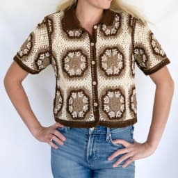 Short Sleeve Button Up Crochet Top Boho Chic Open Knitted Floral Lace Blouse Shirt for Women Summer Beach Cover-up Resort Wear